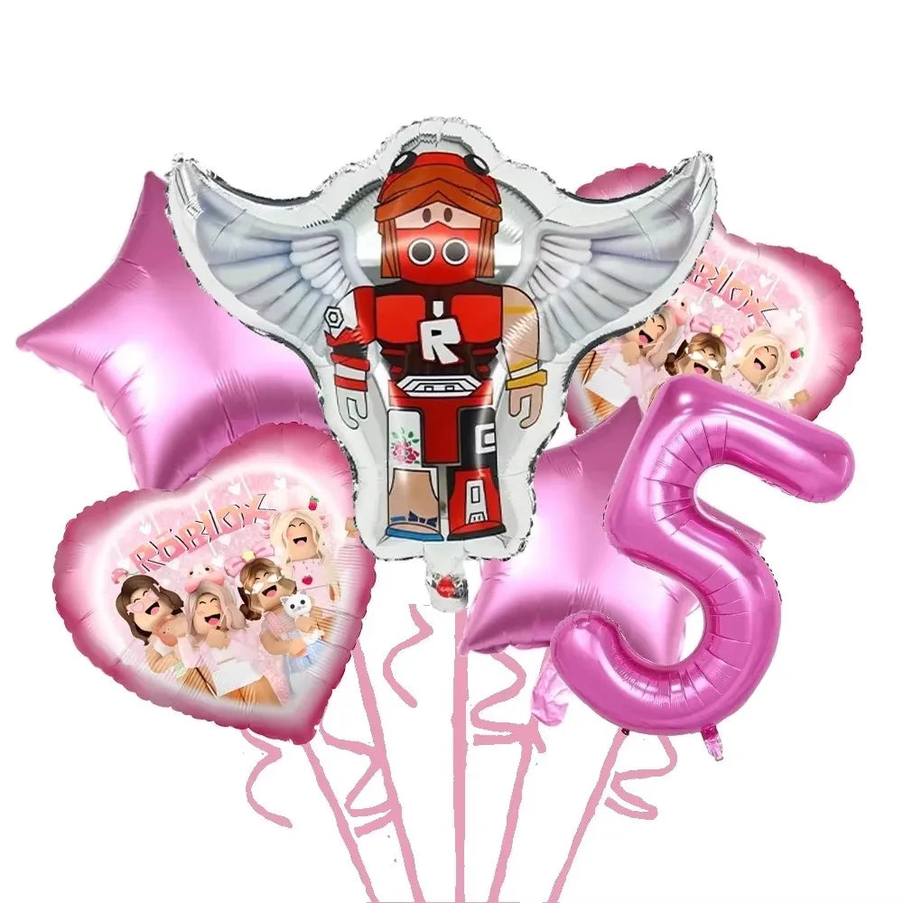 Blox Birthday Decorations Pink Foil Balloons Kit DIY