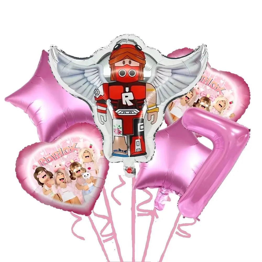 Blox Birthday Decorations Pink Foil Balloons Kit DIY