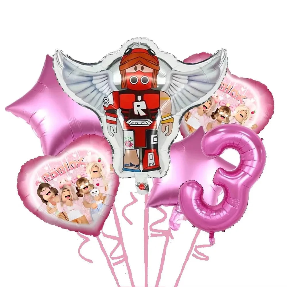 Blox Birthday Decorations Pink Foil Balloons Kit DIY