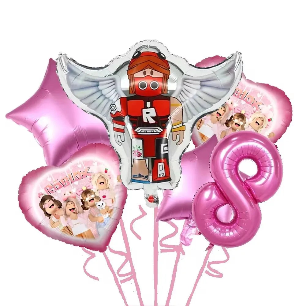 Blox Birthday Decorations Pink Foil Balloons Kit DIY