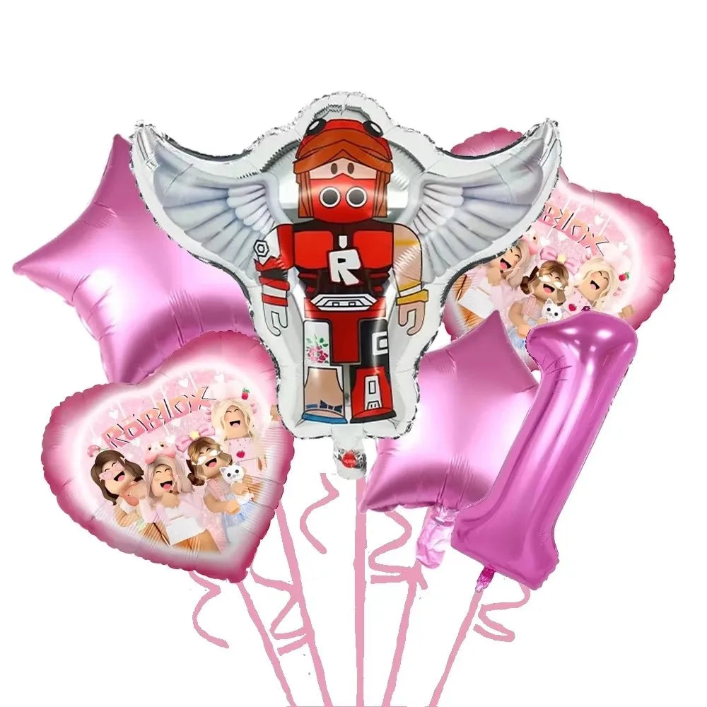 Blox Birthday Decorations Pink Foil Balloons Kit DIY