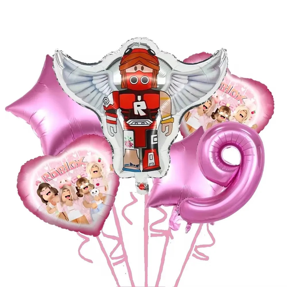 Blox Birthday Decorations Pink Foil Balloons Kit DIY
