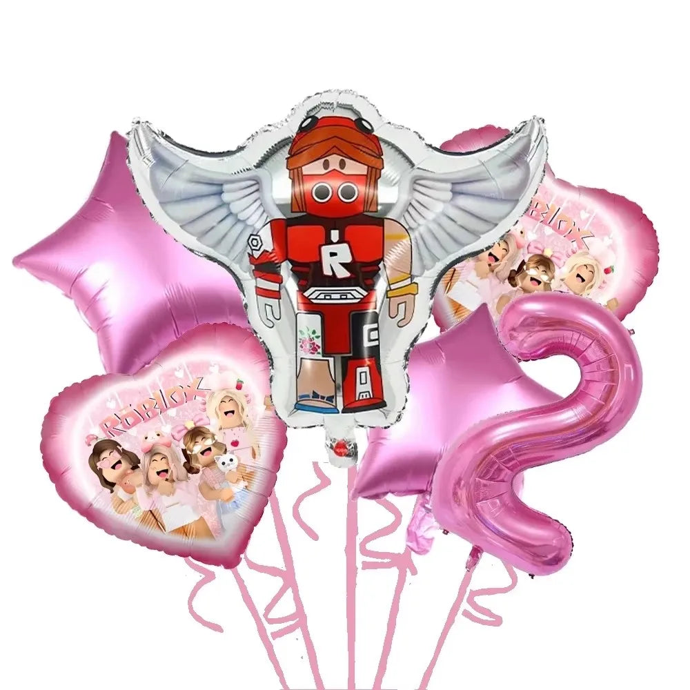 Blox Birthday Decorations Pink Foil Balloons Kit DIY